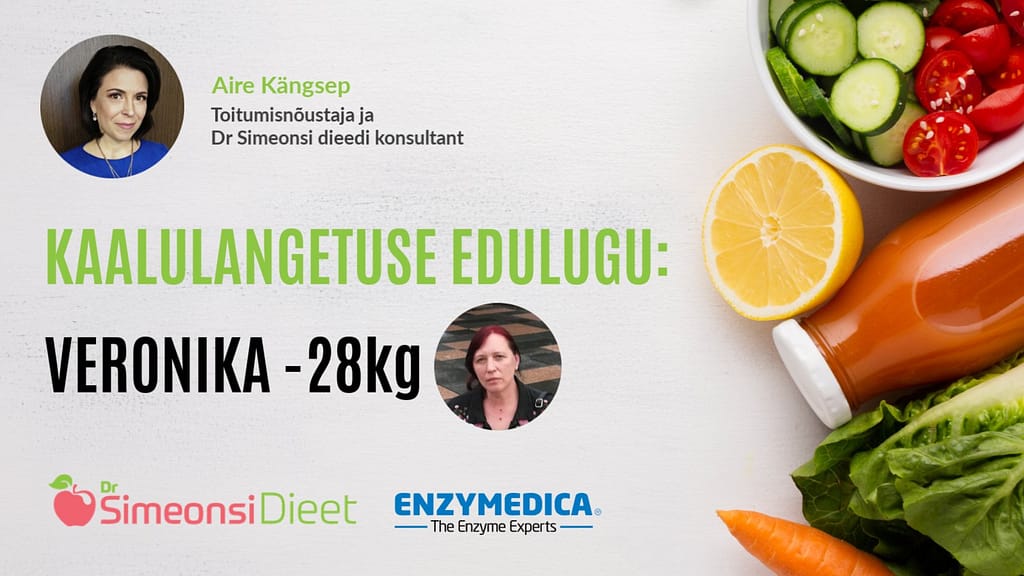 Dr Simeonsi dieedi konsultant ja toitumisnõustaja Aire Kängsep räägib videointervjuus eduka kaalulangetaja Veronikaga, kes Dr Simeonsi dieedi ja Enzymedica seedeensüümide toel kaotas 28kg.